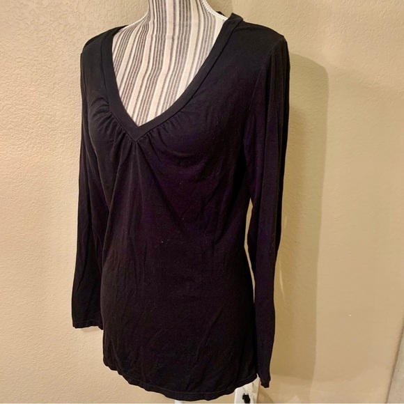 INC International Concepts Top Large Black Cotton Rayon Spandex V-Neck Long Slvs - Picture 9 of 12